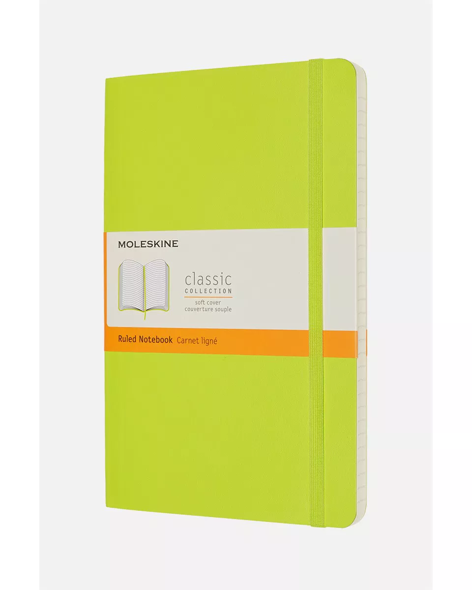 A bright green notebook