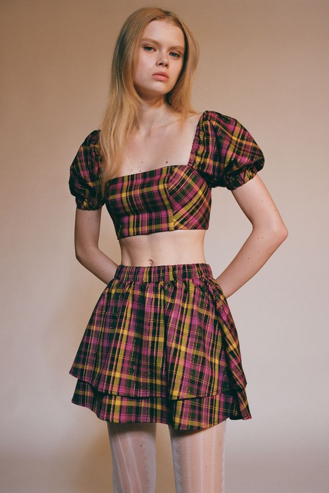 UO Liana Plaid Top And Skirt Set #1