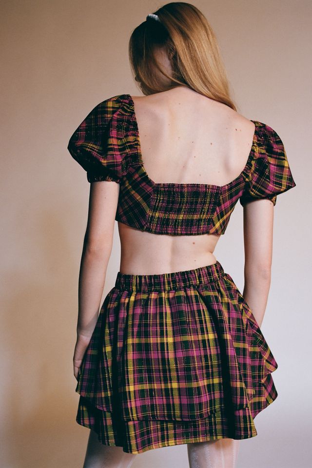 UO Liana Plaid Top And Skirt Set #5