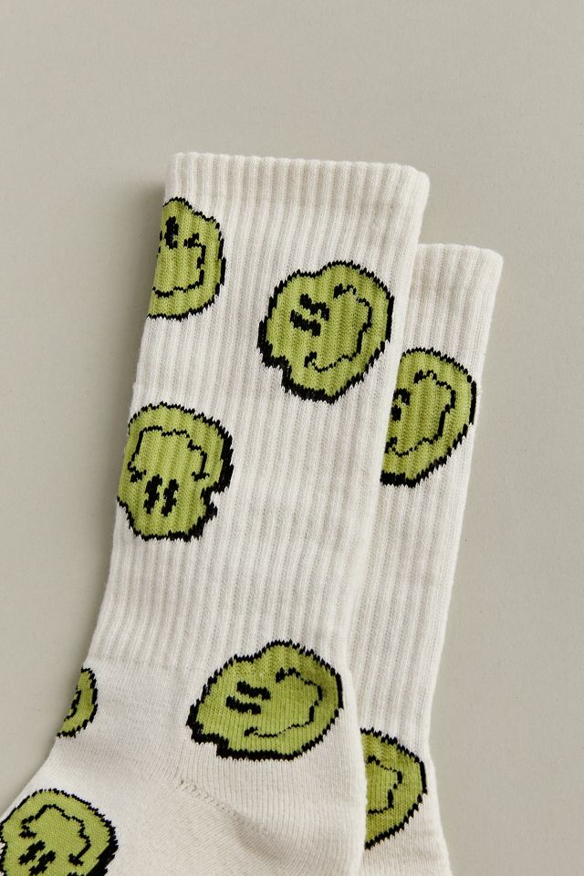 Warped Happy Face Print Crew Sock #1