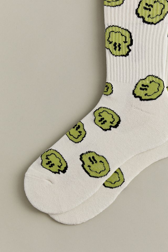 Warped Happy Face Print Crew Sock #2