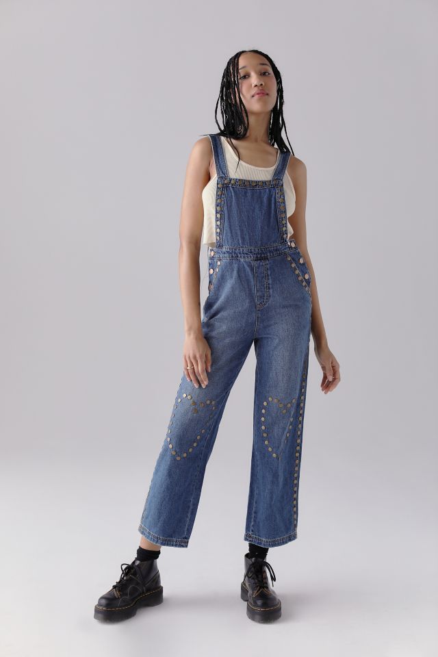 UO Hearts On Fire Denim Studded Overall | Urban Outfitters
