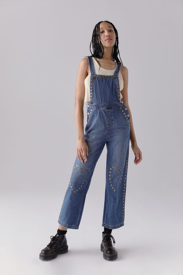 UO Hearts On Fire Denim Studded Overall