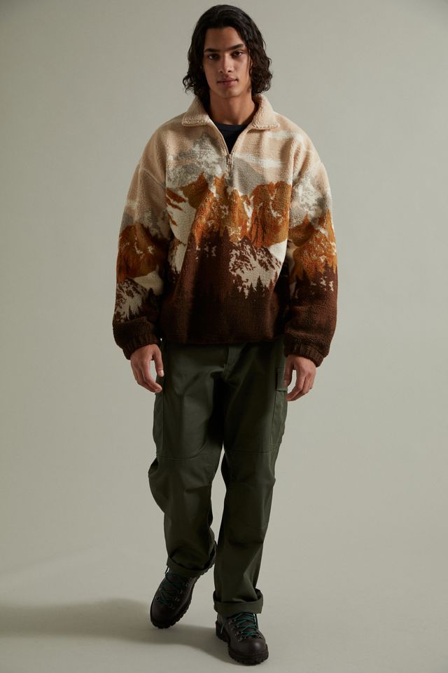 UO Muted Landscape Sherpa Quarter-Zip Sweatshirt | Urban Outfitters