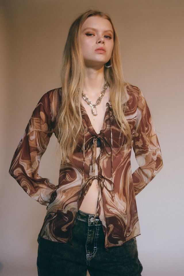 UO Misty Gauze Tie-Front Blouse #3