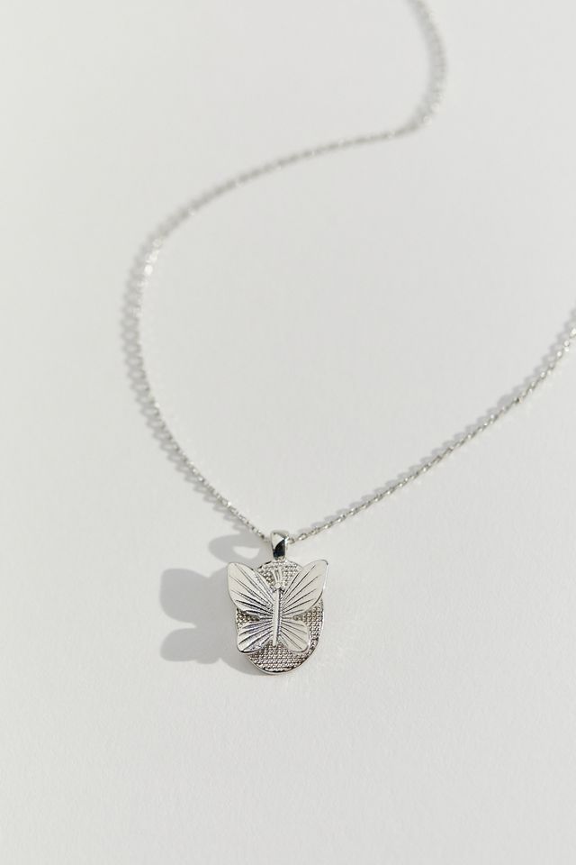 Round Butterfly Pendant Necklace Urban Outfitters