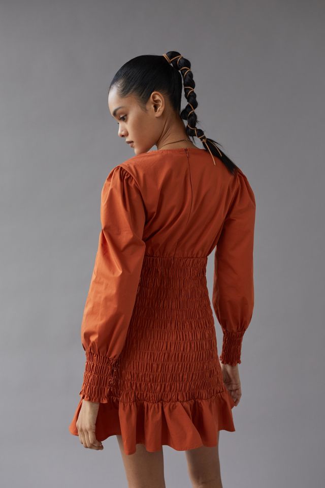 Robe Mini Glamour à Manches Longues Froncée #1