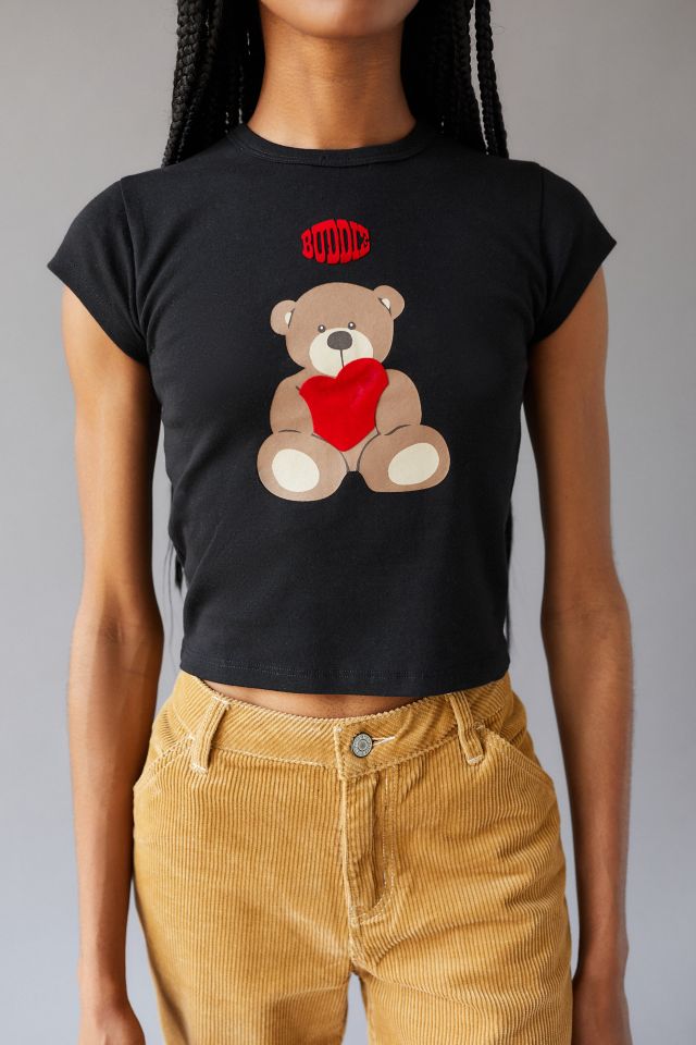 Flocked Heart & Bear Cropped Baby Tee #3