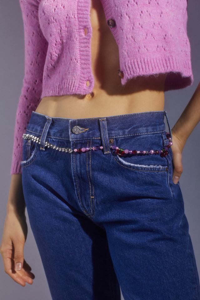 Pink and Purple Beaded Jean Chain 