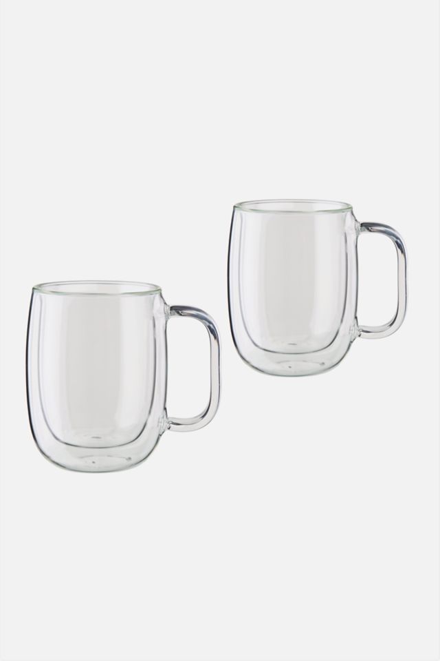 Evelyne Collection Clear Glass Double Wall Coffee Mug With Handle, Set of 4  (12 oz, 350