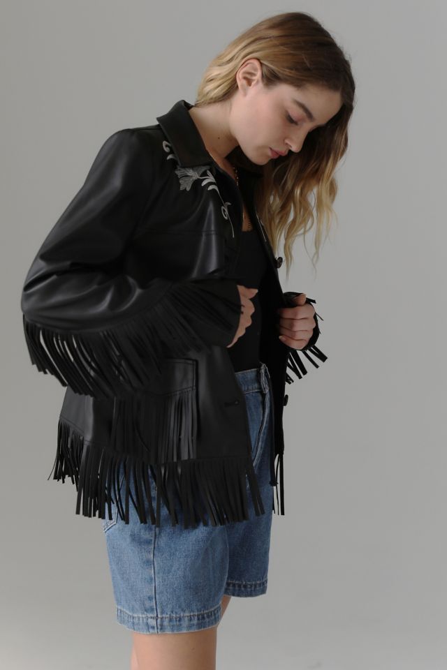 UO Arden Faux Leather Western Fringe Jacket #2