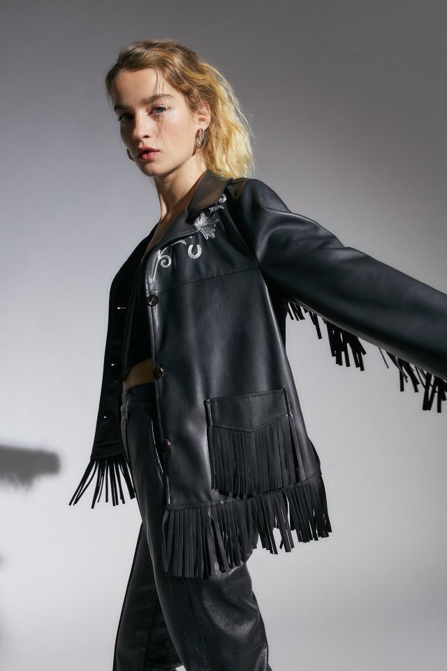 UO Arden Faux Leather Western Fringe Jacket #5