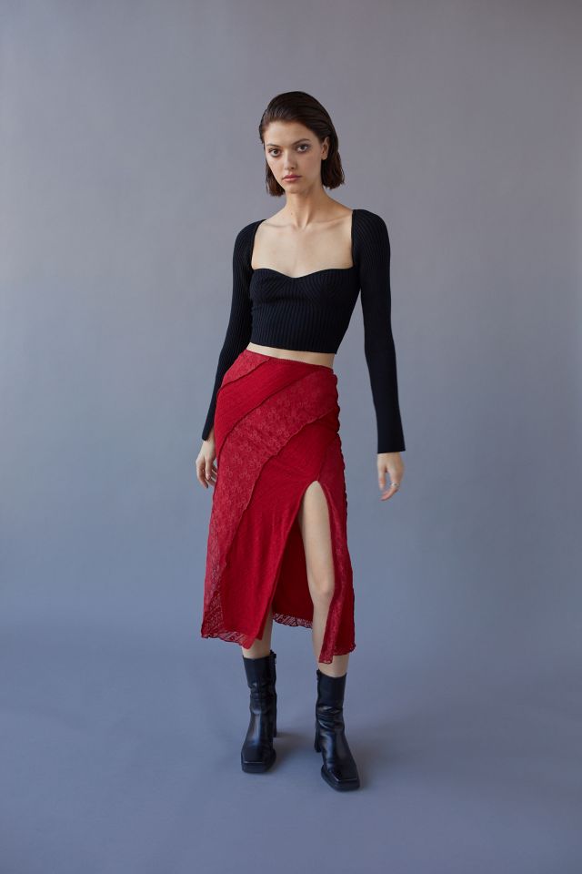 UO Spliced Lace Midi Skirt #1