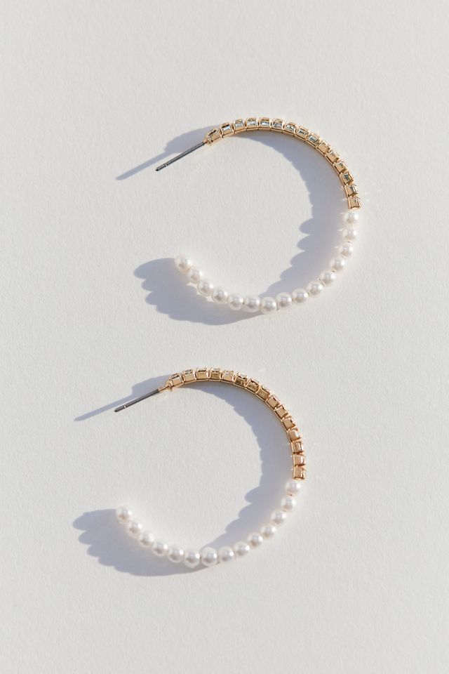 Pearl Rhinestone Hoop Earring Urban Outfitters