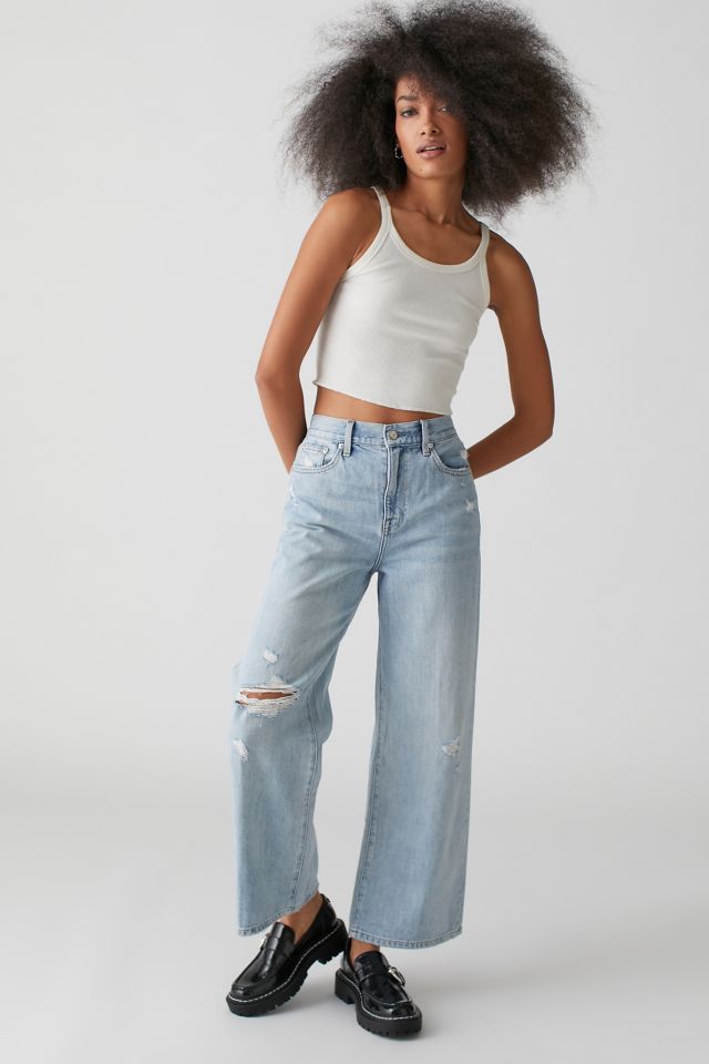 High Waisted Wide Leg Distressed Jean