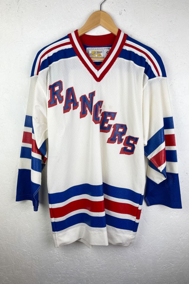 NEW YORK RANGERS VINTAGE 90s WHITE AIR KNIT NHL HOCKEY JERSEY