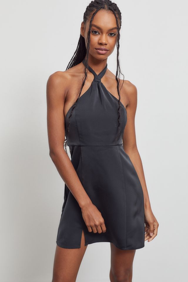 UO Jillian Satin Halter Mini Dress | Urban Outfitters Canada