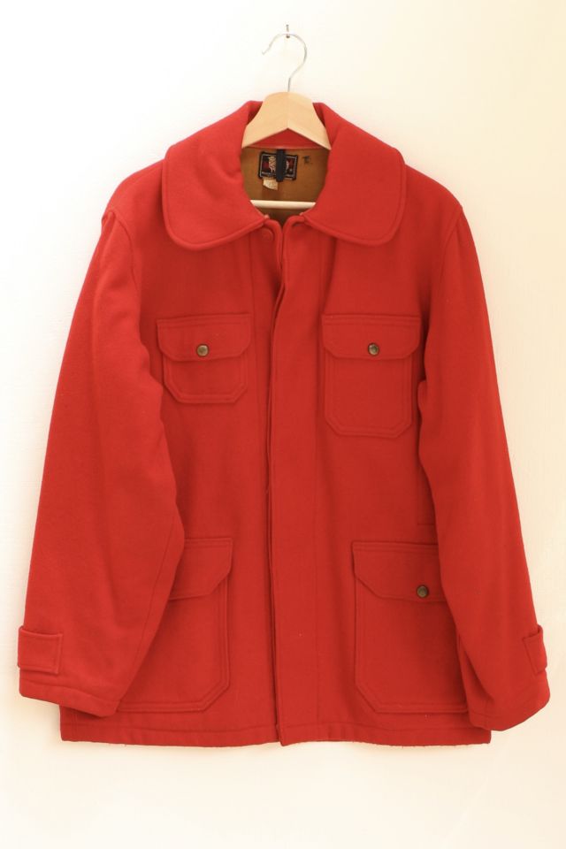Vintage 1970 Woolrich Signature Red Six Pocket Midlength Wool Car Coat ...