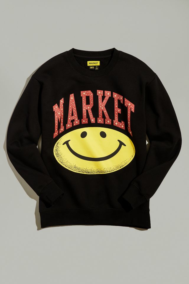 Market X Smiley Puff Print Crew Neck Sweatshirt | Urban Outfitters