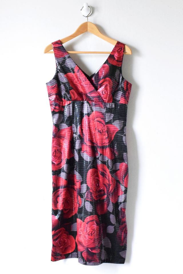 Vintage 90s Red & Black Glossy Printed Dress | Urban Outfitters