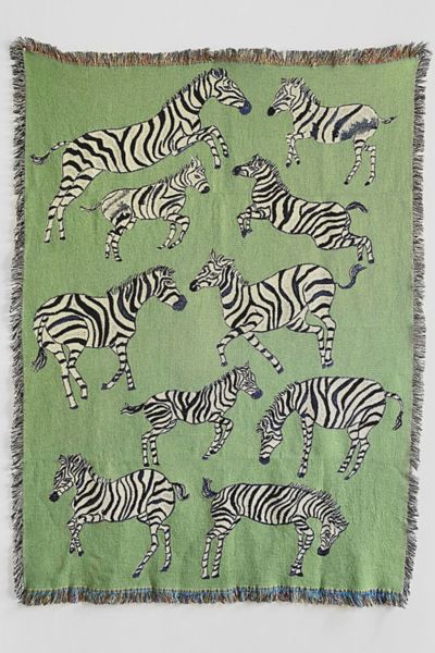 Olivia Wendel Green Zebras Blanket
