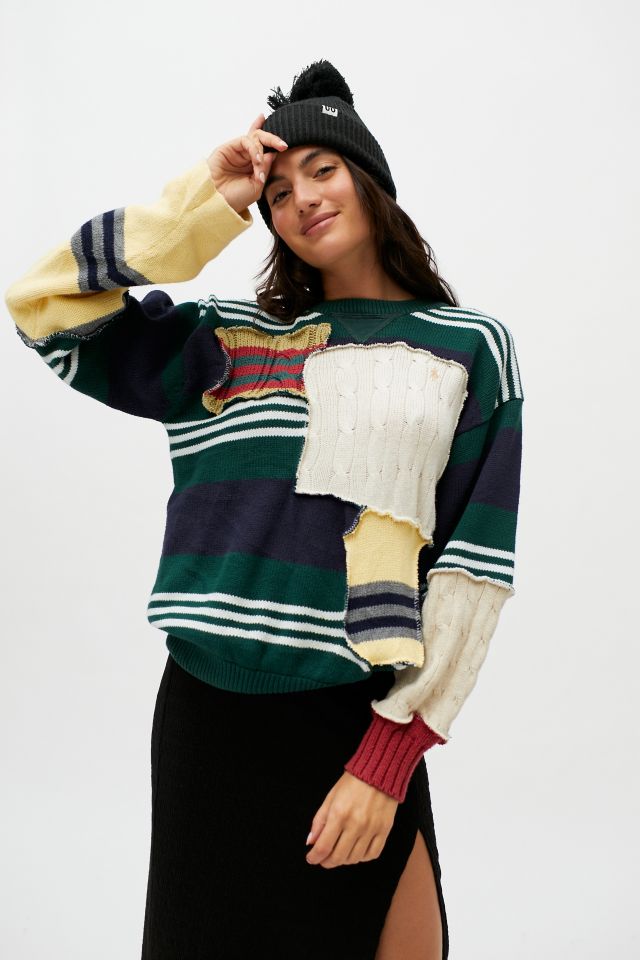 Urban Renewal Recycled Cable Stripe Patchwork Sweater | Urban Outfitters