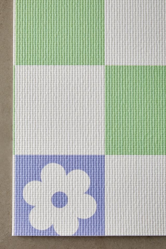 Colorful Flowers Green Check By thespacehouse For Deny Yoga Mat #2