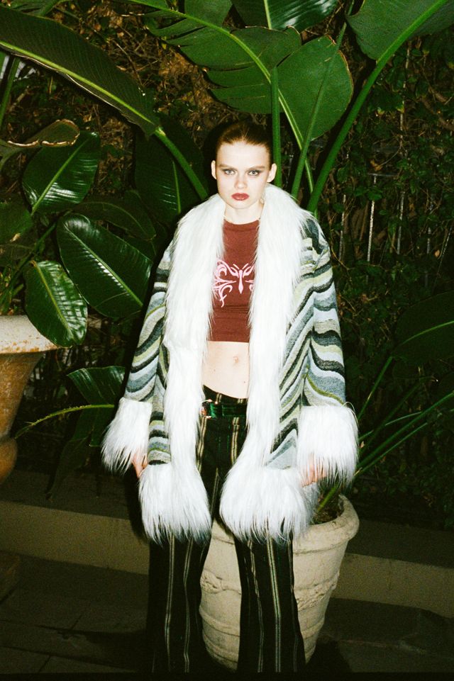 UO Penny Faux Fur Trim Jacket Urban Outfitters