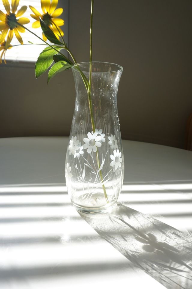 Vintage Etched Flower Glass Vase | Urban Outfitters