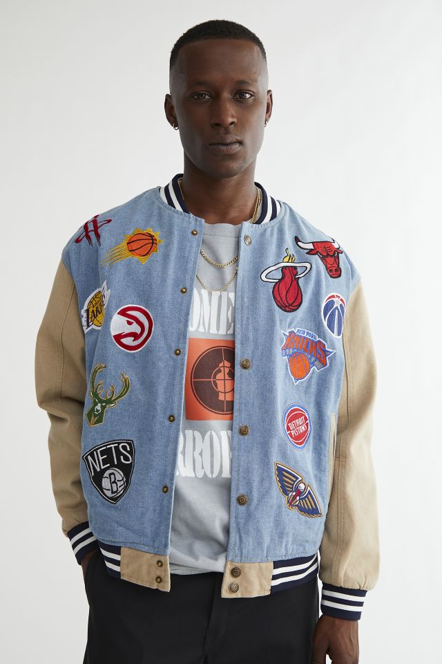 UO Exclusive NBA Denim Varsity Jacket | Urban Outfitters Canada