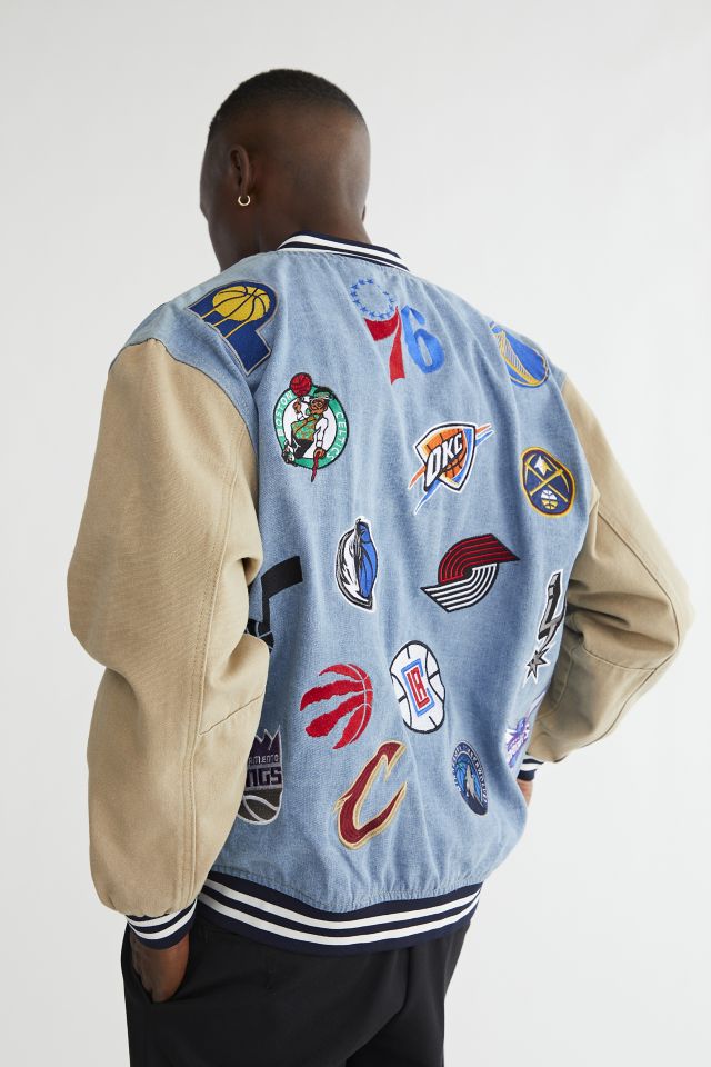 UO Exclusive NBA Denim Varsity Jacket