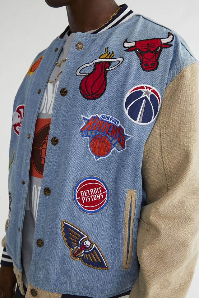 Ultra Game NBA Men's Distressed Multi-Team Jean Jacket