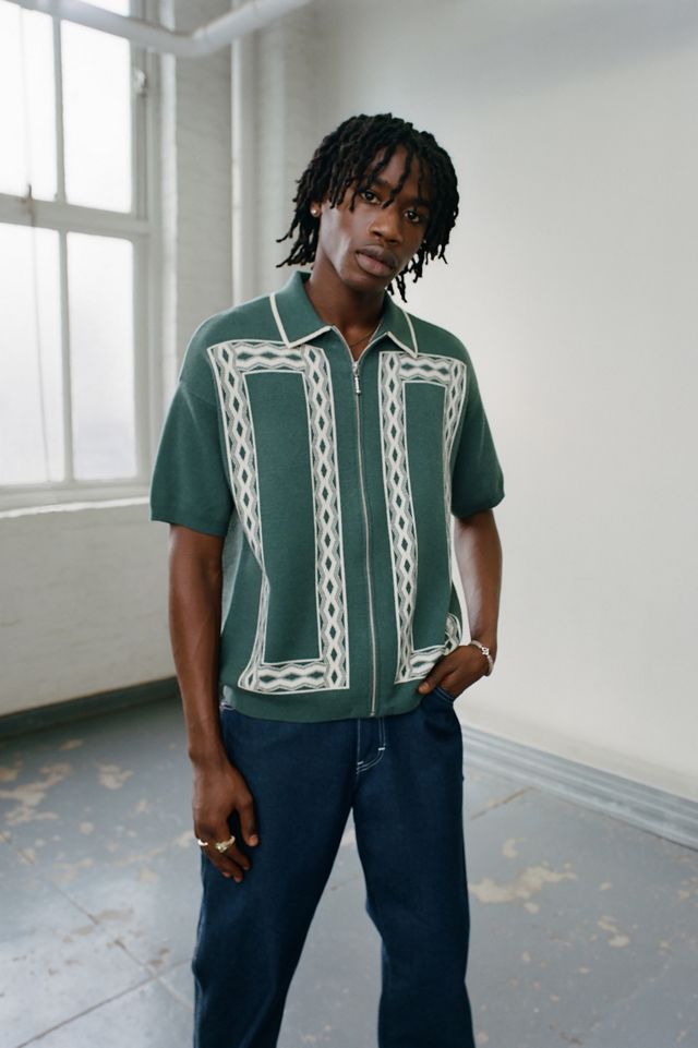 UO Jacquard Relaxed Zip Polo Shirt | Urban Outfitters Canada