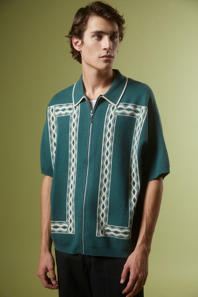 UO Jacquard Relaxed Zip Polo Shirt #1