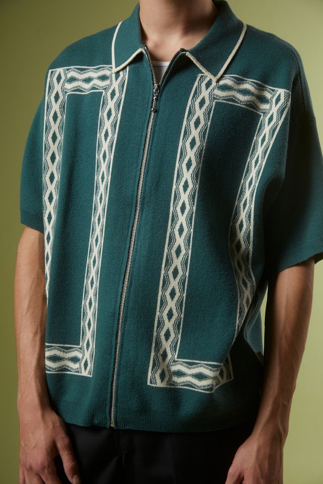 UO Jacquard Relaxed Zip Polo Shirt #3