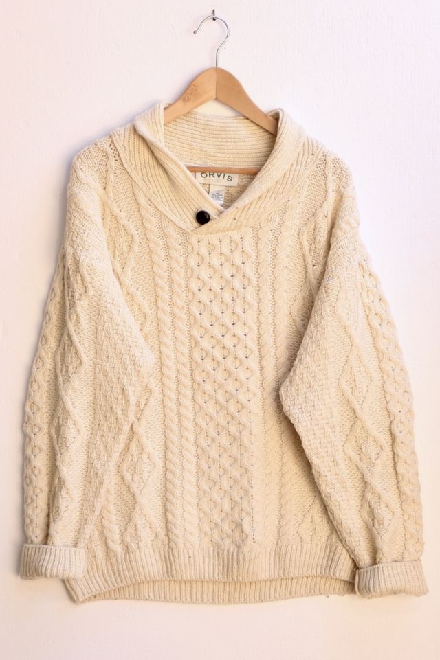 Vintage Orvis Irish Knit Shawl Collar Sweater Made in Ireland Urban Outfitters