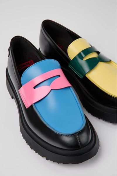 Camper Walden Leather Moc Toe Loafer Shoe In Blue Multi