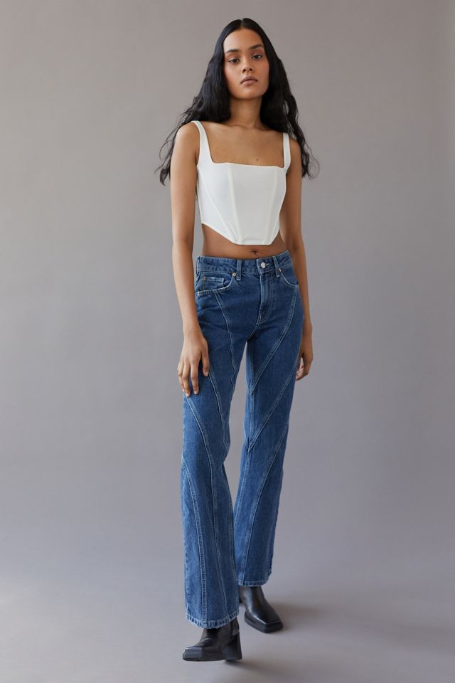 Blue high waisted bootcut jeans