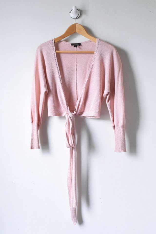Vintage Y2K Metallic Pink Tie-Front Knit Top | Urban Outfitters