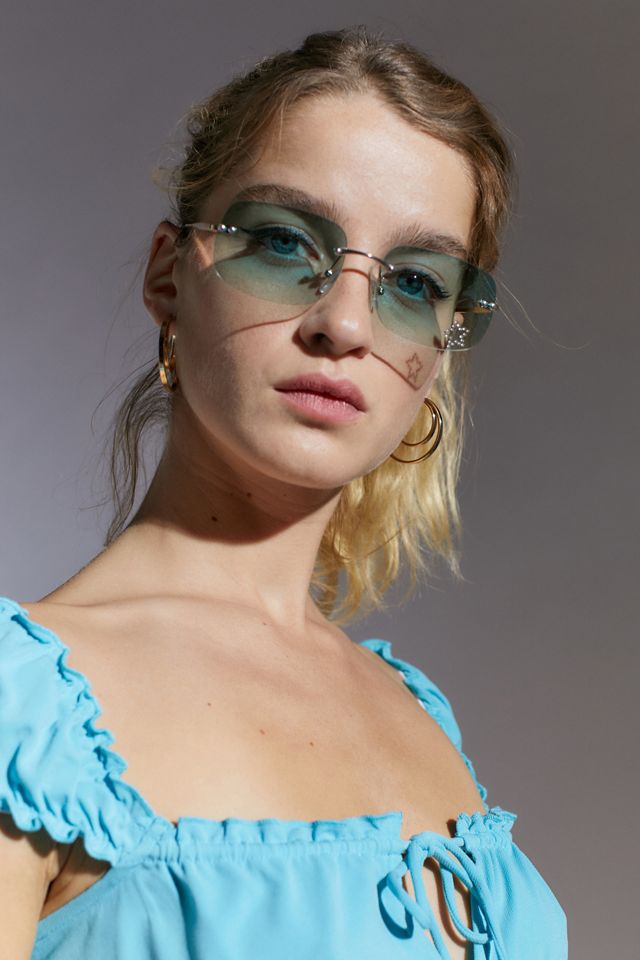 Amber Rimless Rectangle Sunglasses #1