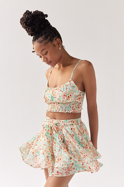 Unique Printed Tank Top And Tie Skirt Set
