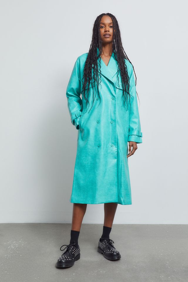 Hosbjerg Fallon Faux Leather Croc Trench Coat | Urban Outfitters