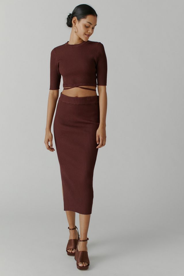 MINKPINK Lynd Knit Top And Midi Skirt Set