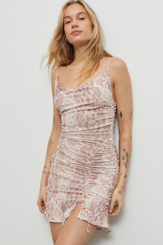 knee length dresses for ladies Gweny Mesh Ruched Mini Dress – honey