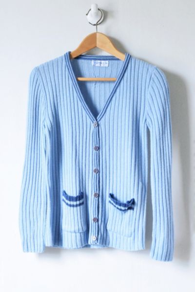 Vintage 70s Light Blue Striped Cardigan | Urban Outfitters