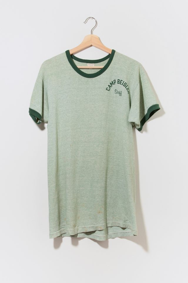 Vintage 1960s Green Single Stitch Champion Ringer Camp T-Shirt