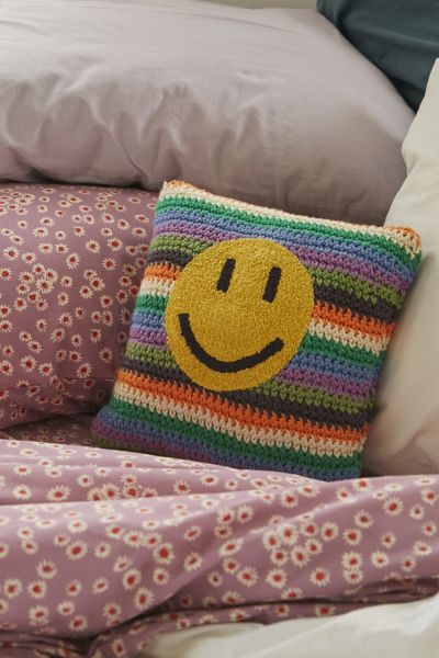 Happy Face Mini Crochet Throw Pillow | Urban Outfitters