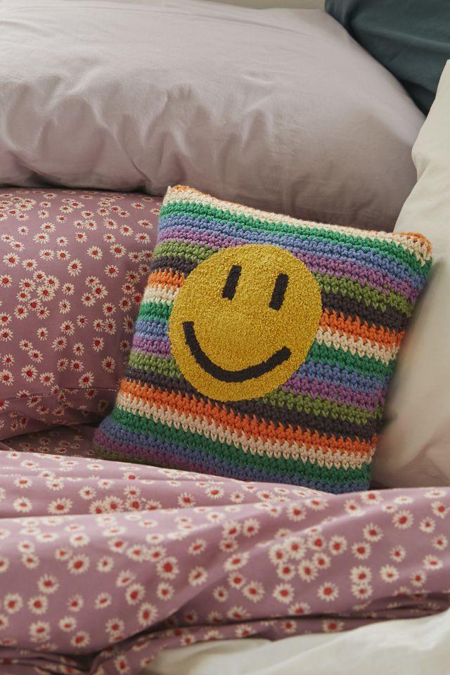 Happy Face Mini Crochet Throw Pillow Urban Outfitters