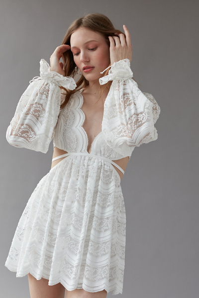 For Love & Lemons Mimi Lace Long Sleeve Mini Dress | Urban Outfitters