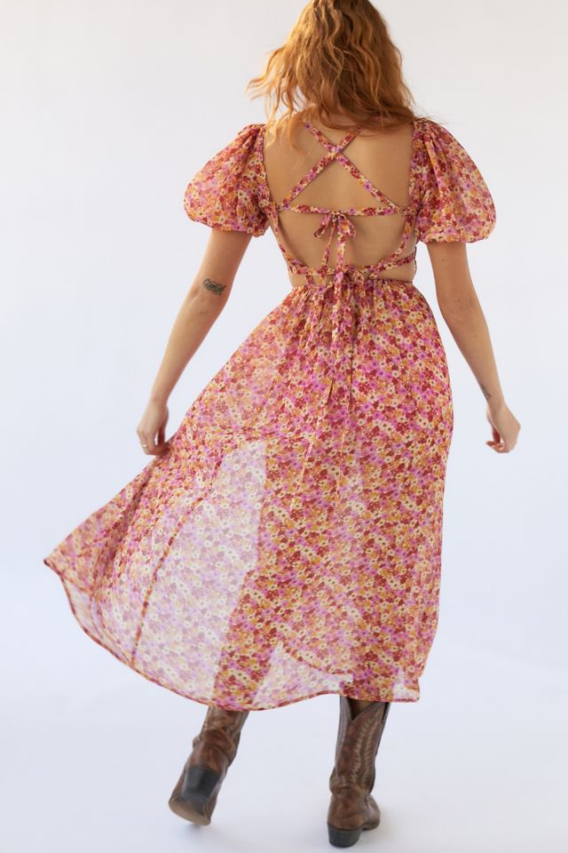 For Love & Lemons Felicia Silk Floral Midi Dress